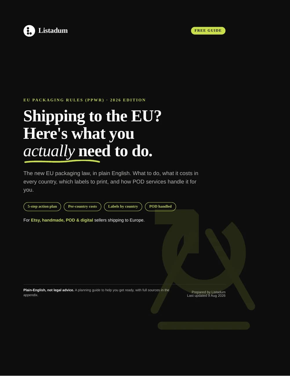 Cover of The EU packaging rules, explained for Etsy sellers (free) by Listadum