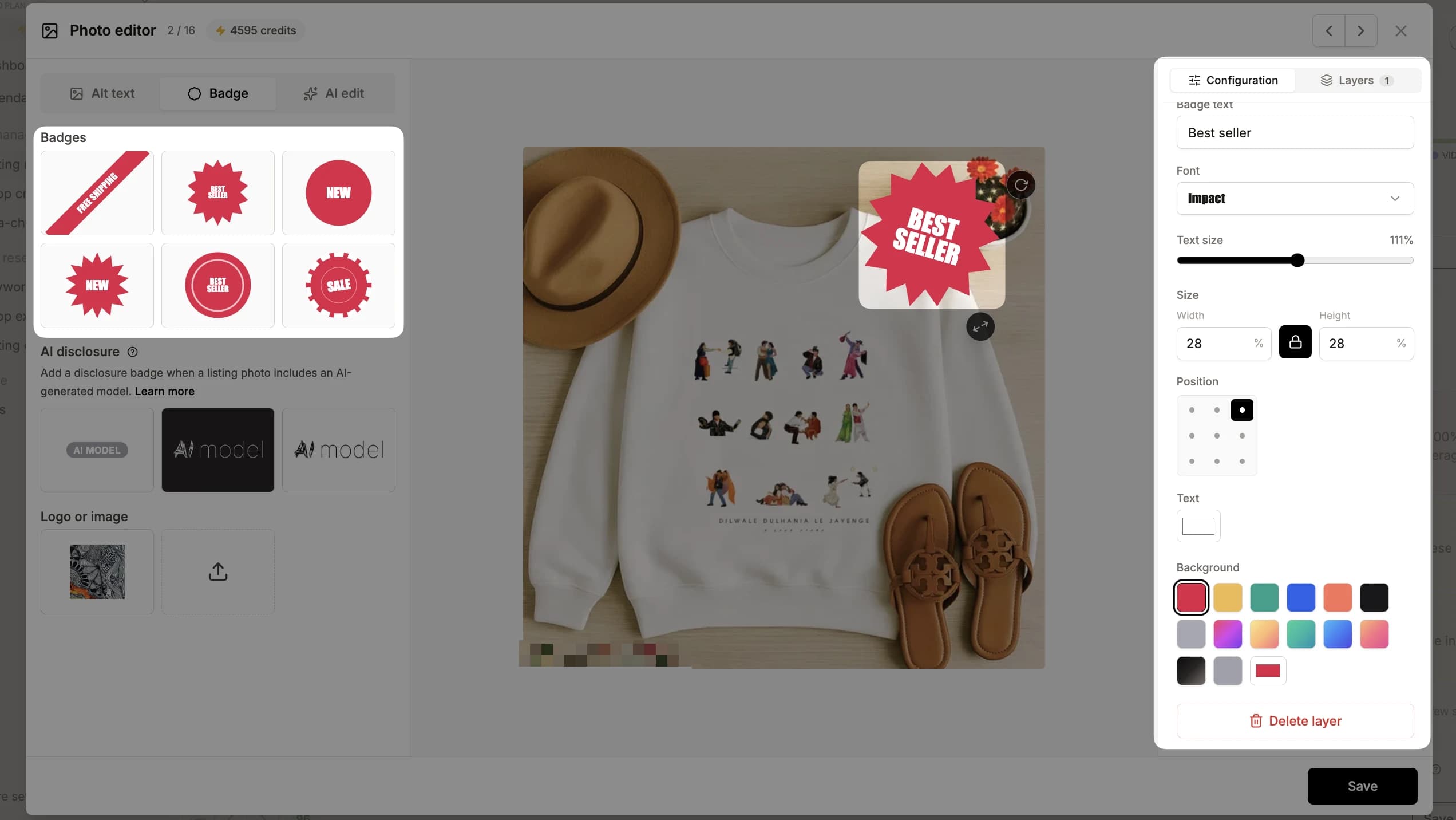 Agregar insignias a las fotos de productos