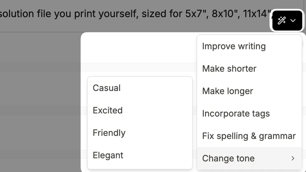Write efficient product descriptions using AI
