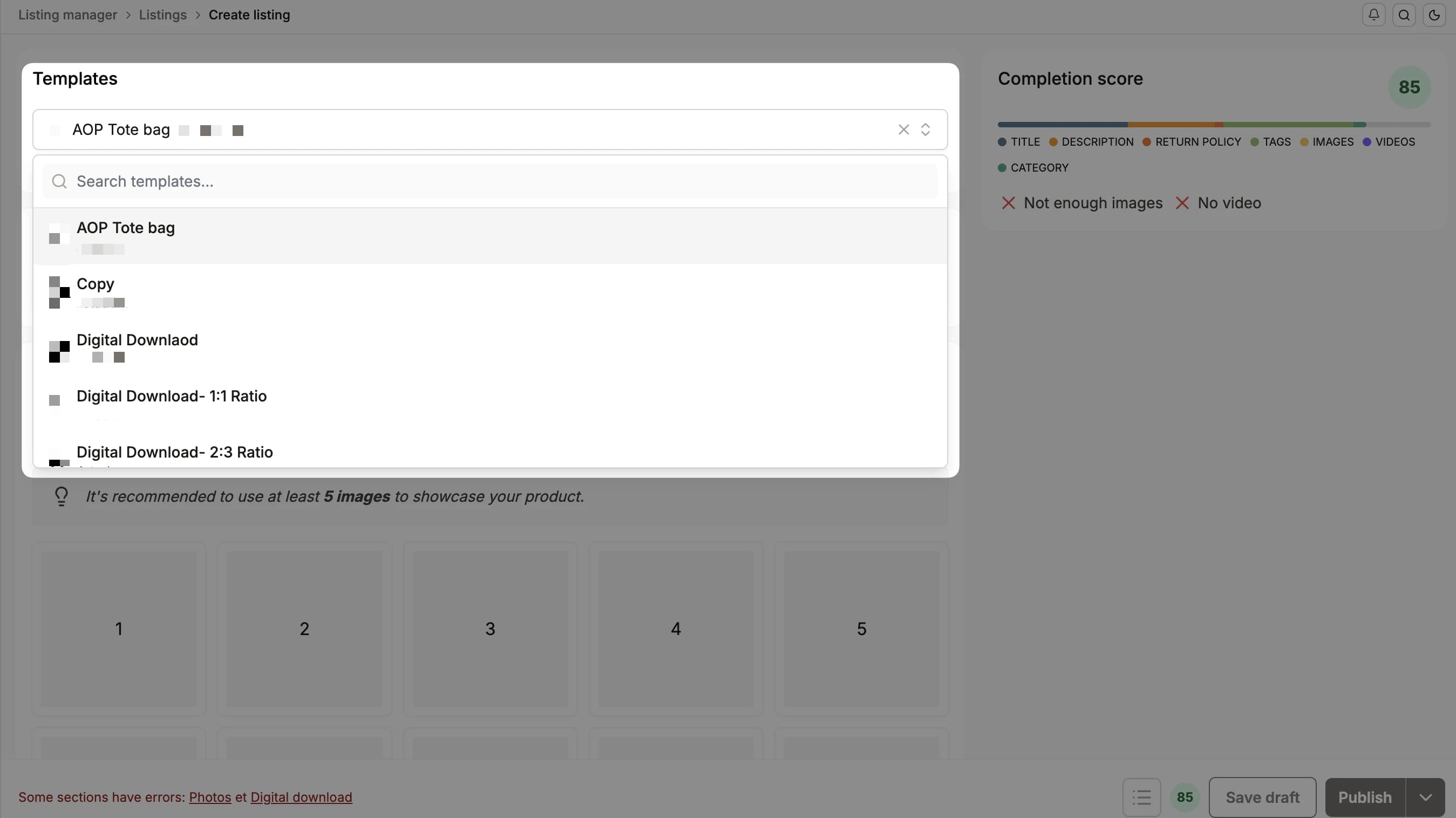 Create listings faster