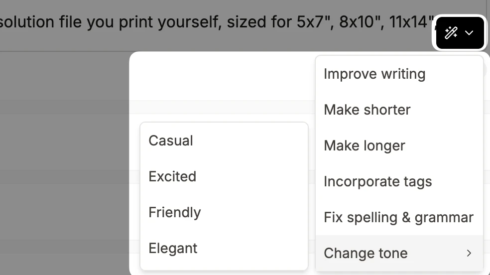 Write efficient product descriptions using AI
