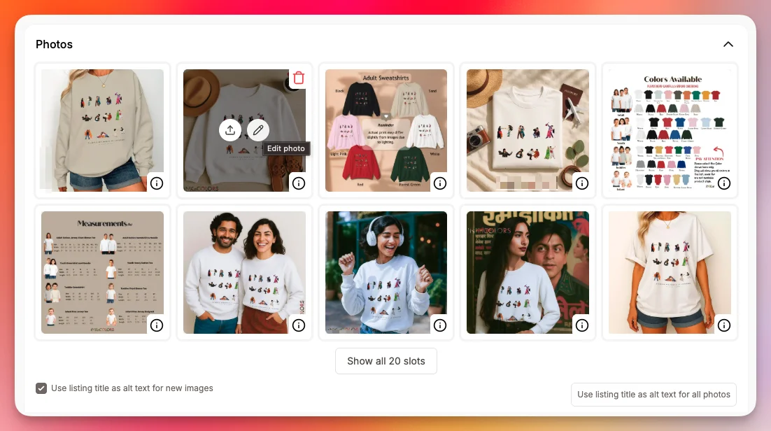 Edit photos from the listing editor
