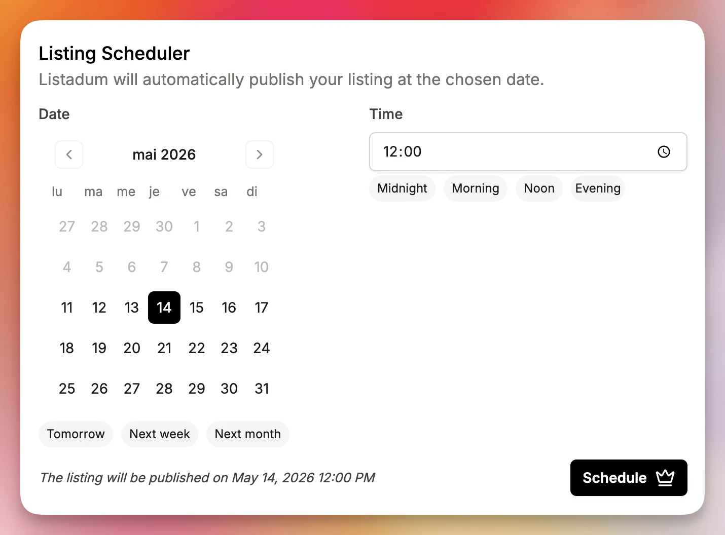 Listing scheduler
