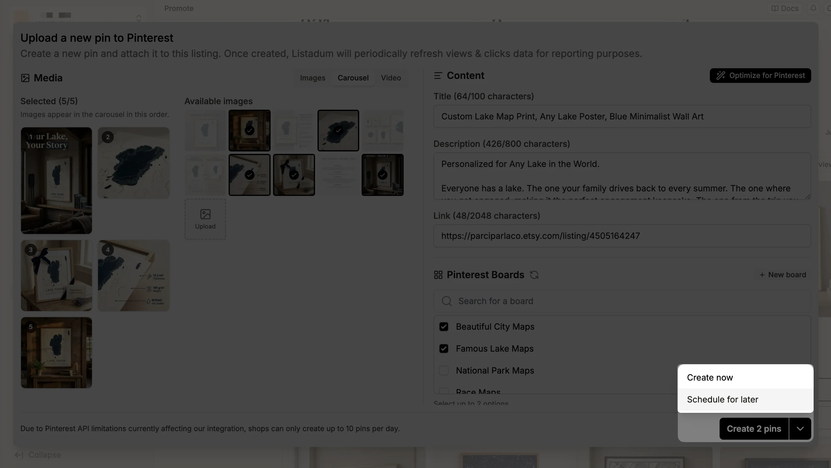 Publish now or schedule for later